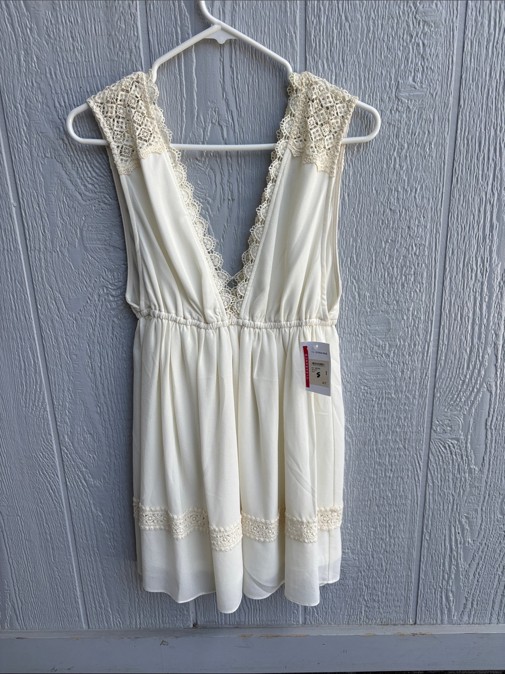 Women's Cream Lace-Trim Sleepwear Romper